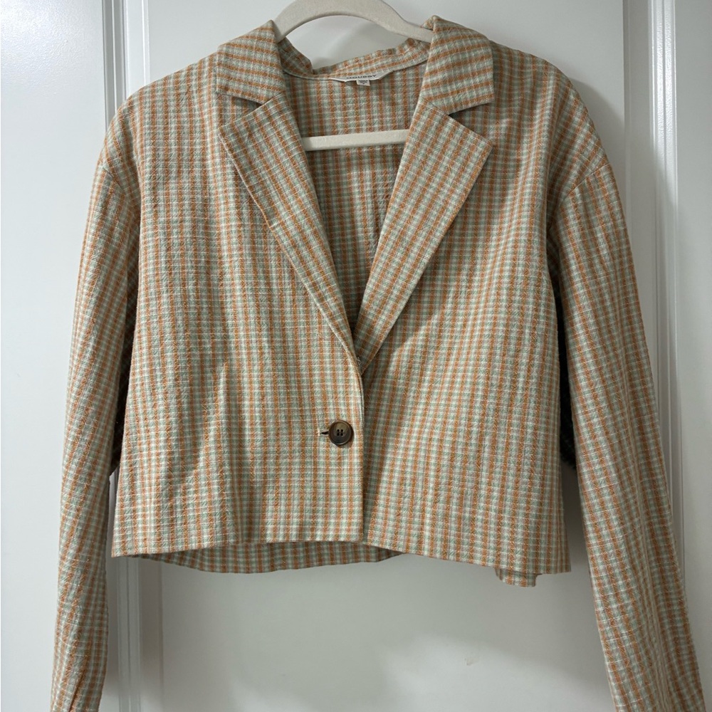 Moussy Beige and White Plaid Blazer